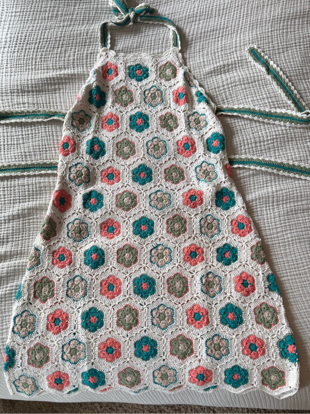 Show Me Your MuMu Crochet Hexagon Dress in White, Teal & Coral NWT